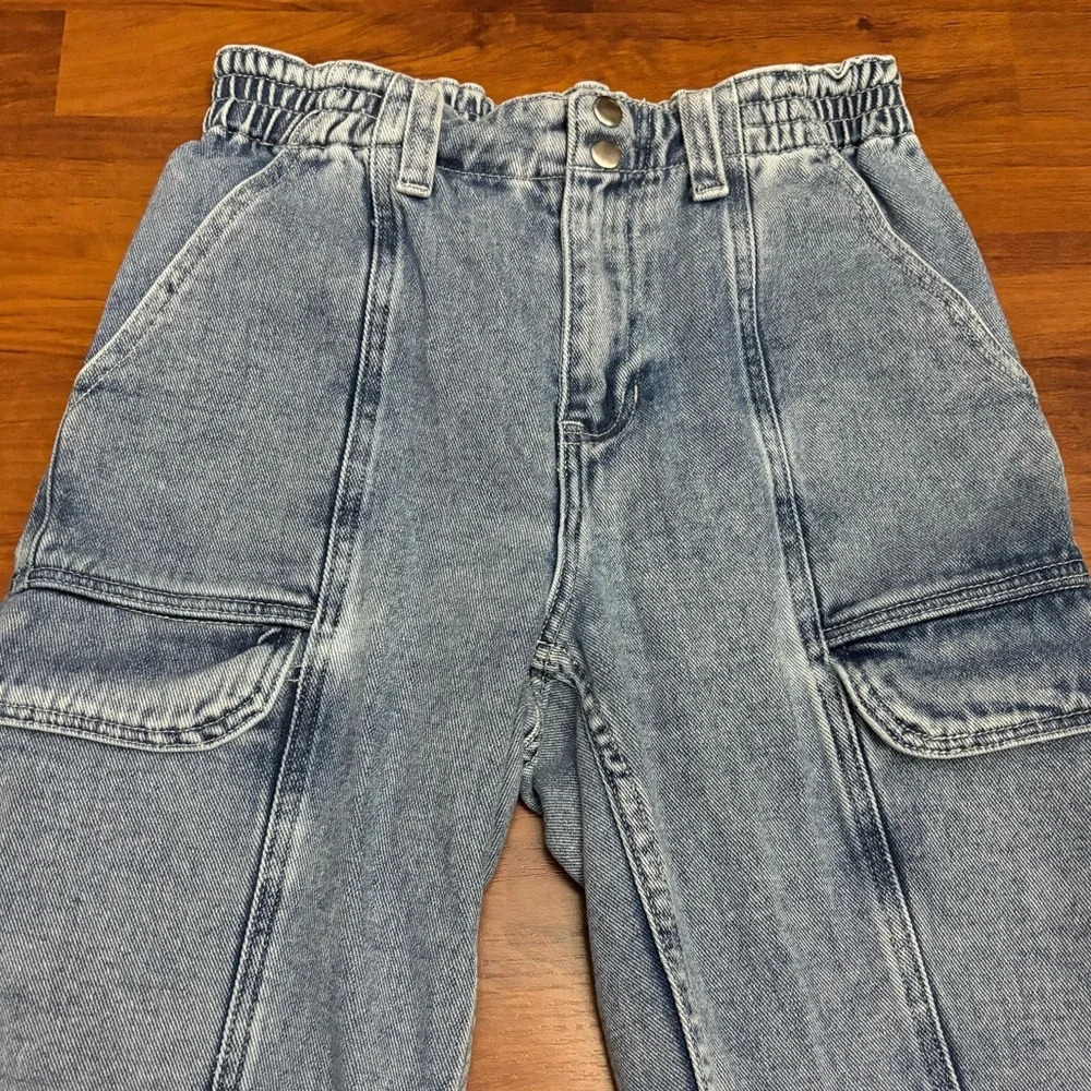 Pacsun Cargo Jeans Elastic Waist Tapered Leg Retro Utility Pants Size Small - Picture 2 of 11